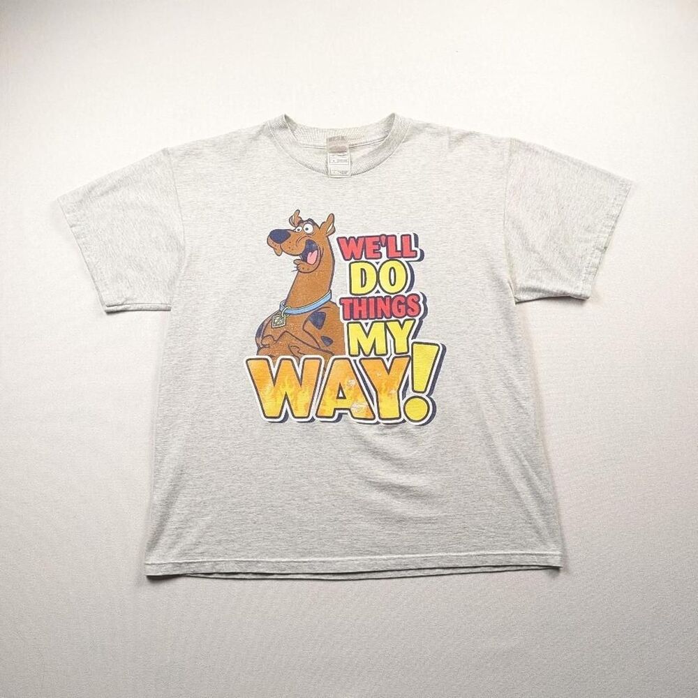 Vintage Scooby Doo Retro 90s Cartoon Grey Cotton T-shirt Kids Size L